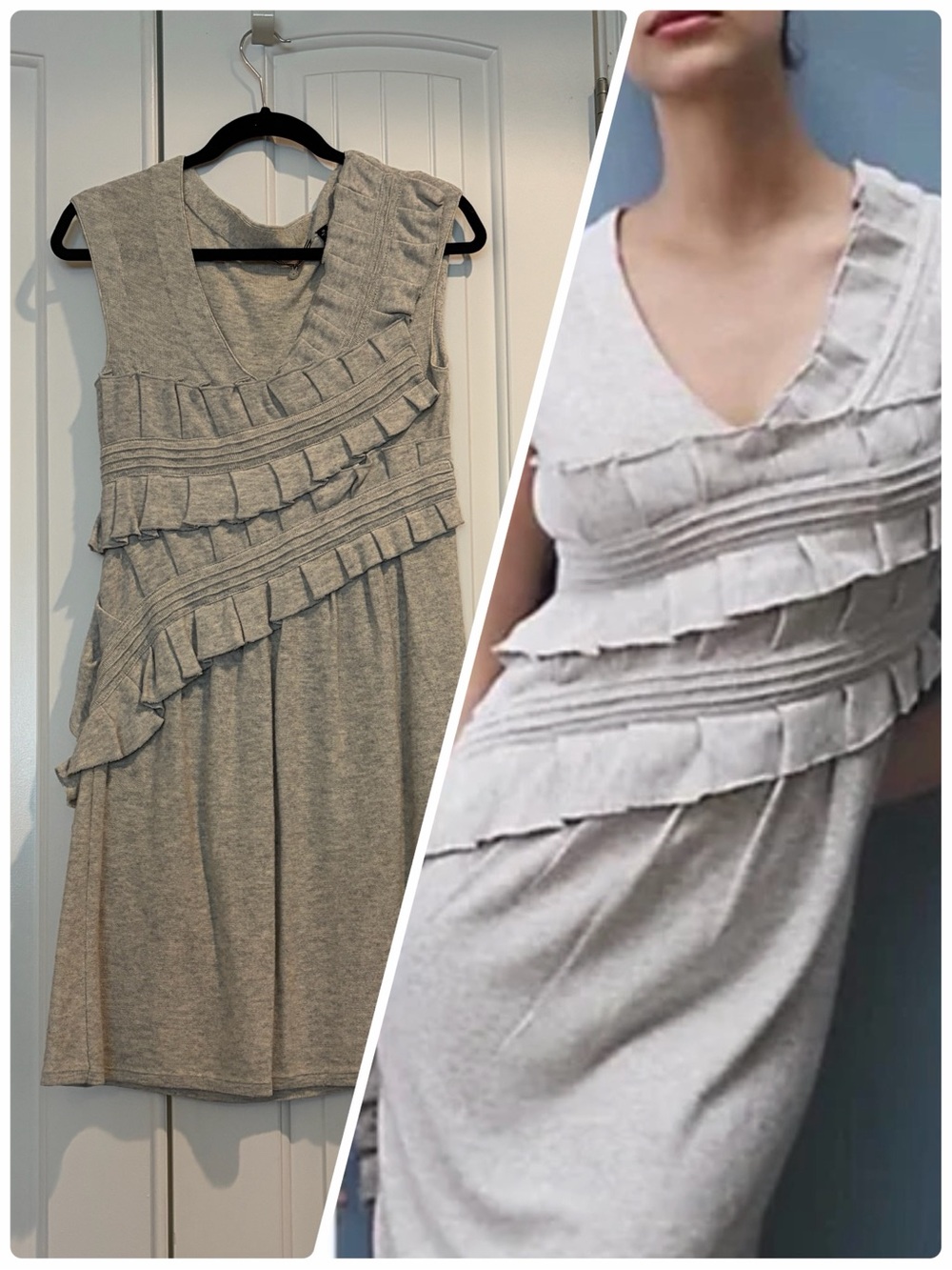 Anthropologie knitted and knitted gray whirling ruffle dress xs sweater